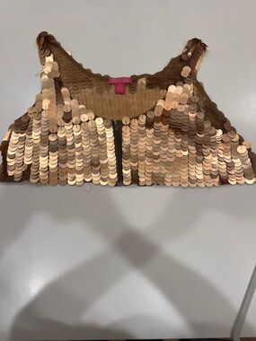 Betsey Johnson Rose Gold Sequin Crop Vest